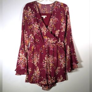 Miami Floral Burgundy Wrap Romper M